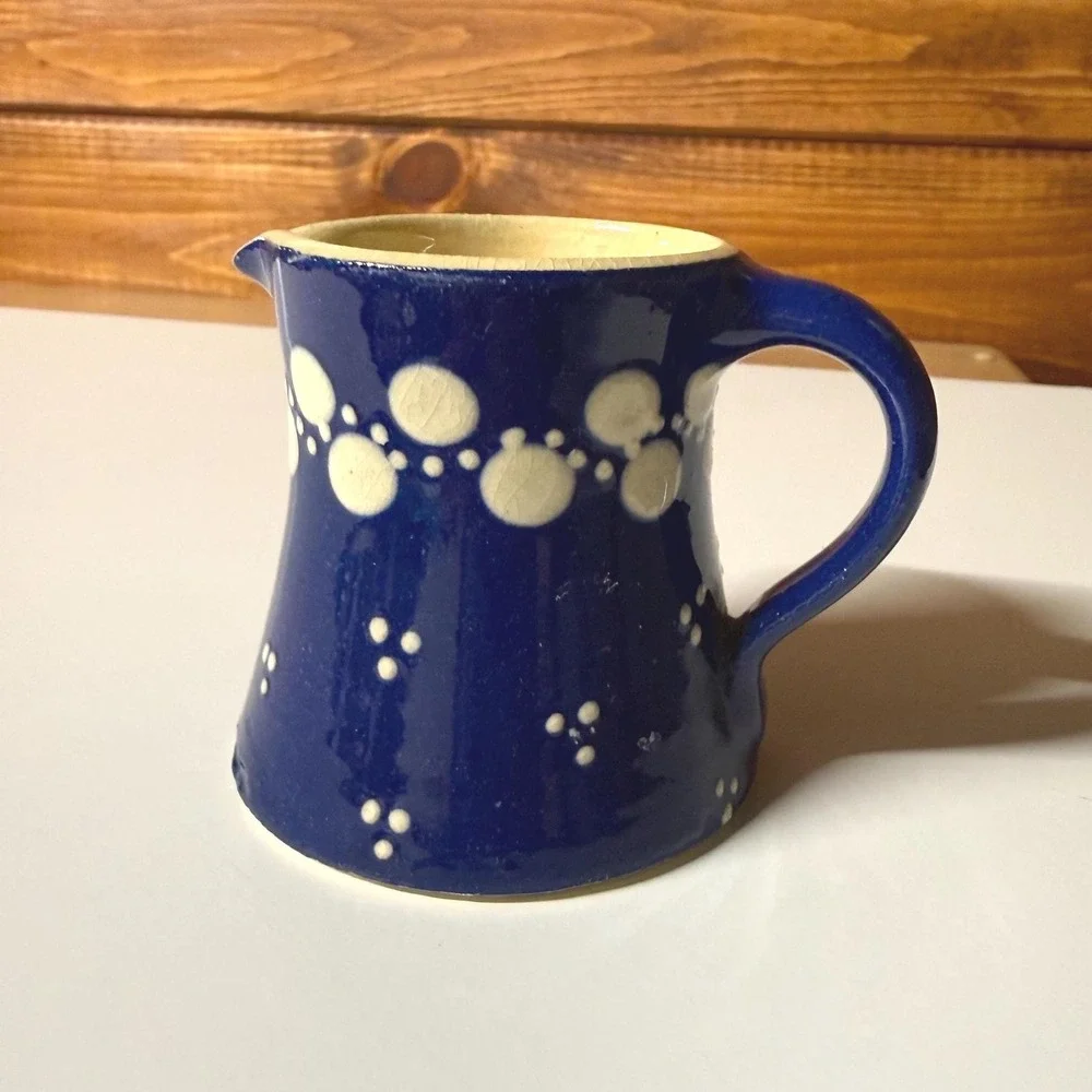 Vintage West German Stoneware Creamer | Cobalt Blue White Dot | Neiman Marcus